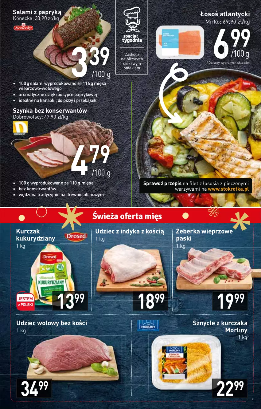 Gazetka promocyjna Stokrotka - Supermarket - ważna 17.11 do 23.11.2022 - strona 5 - produkty: Kurczak, Morliny, Piec, Salami, Salami z papryką, Ser, Sos, Szynka, Udziec wołowy, Udziec z indyka, Warzywa