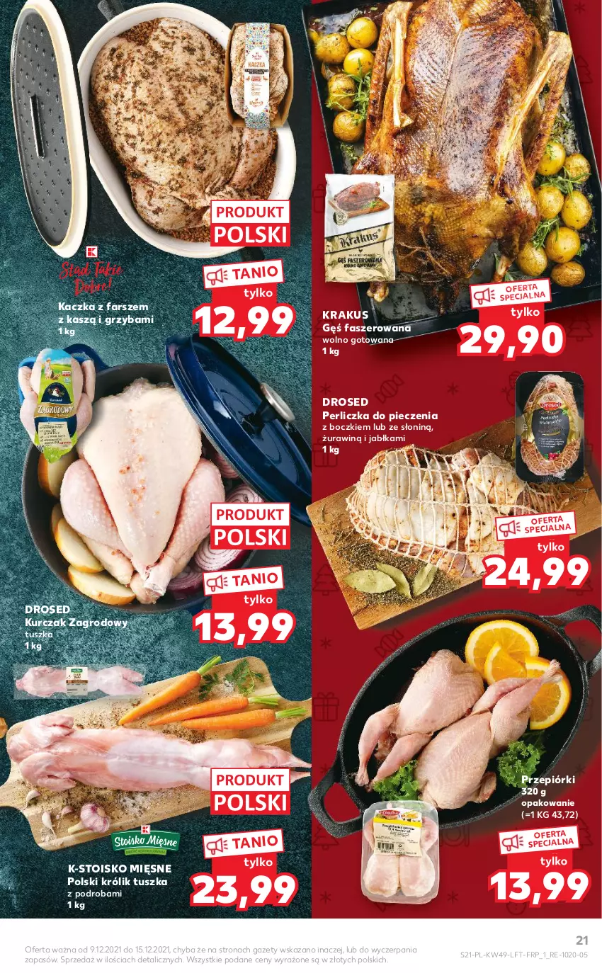 Gazetka promocyjna Kaufland - OFERTA TYGODNIA - ważna 09.12 do 15.12.2021 - strona 21 - produkty: Fa, Jabłka, Kaczka, Krakus, Królik, Kurczak, Perliczka, Piec, Tusz