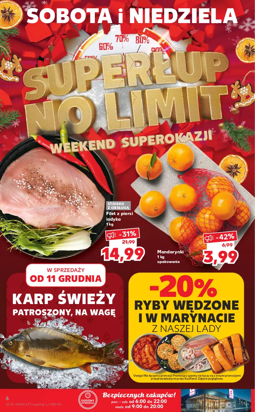 Gazetka promocyjna Kaufland - OFERTA TYGODNIA - ważna 09.12 do 15.12.2021 - strona 6 - produkty: Filet z piersi indyka, Karp, Mandarynki, Piec, Waga