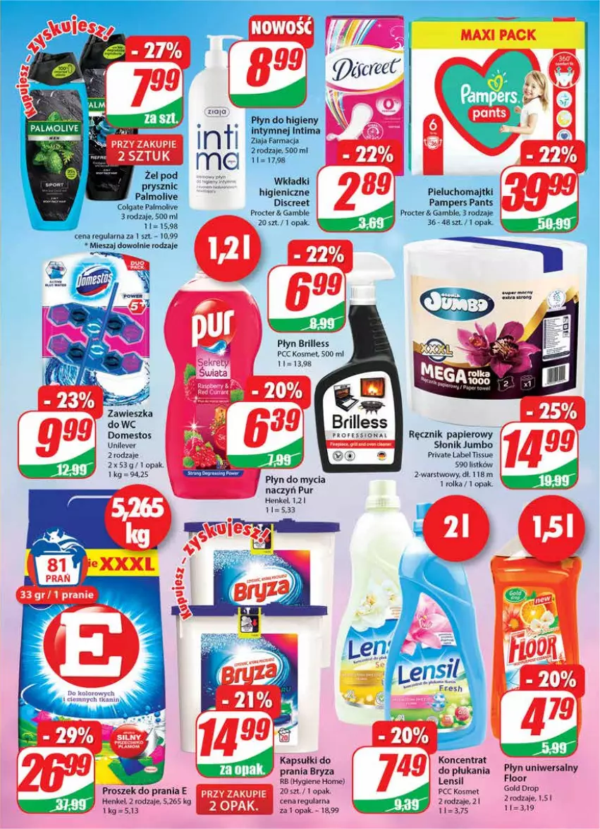 Gazetka promocyjna Dino - Gazetka - ważna 27.04 do 02.05.2022 - strona 27 - produkty: Bryza, Discreet, Domestos, Palmolive, Papier, Proszek do prania, Pur, Ręcznik