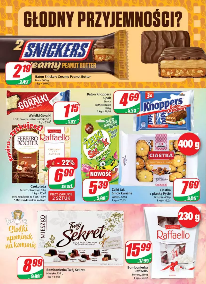 Gazetka promocyjna Dino - Gazetka - ważna 27.04 do 02.05.2022 - strona 4 - produkty: Baton, Czekolada, Fa, Ferrero, Góralki, Knoppers, Kret, Mars, Raffaello, Snickers