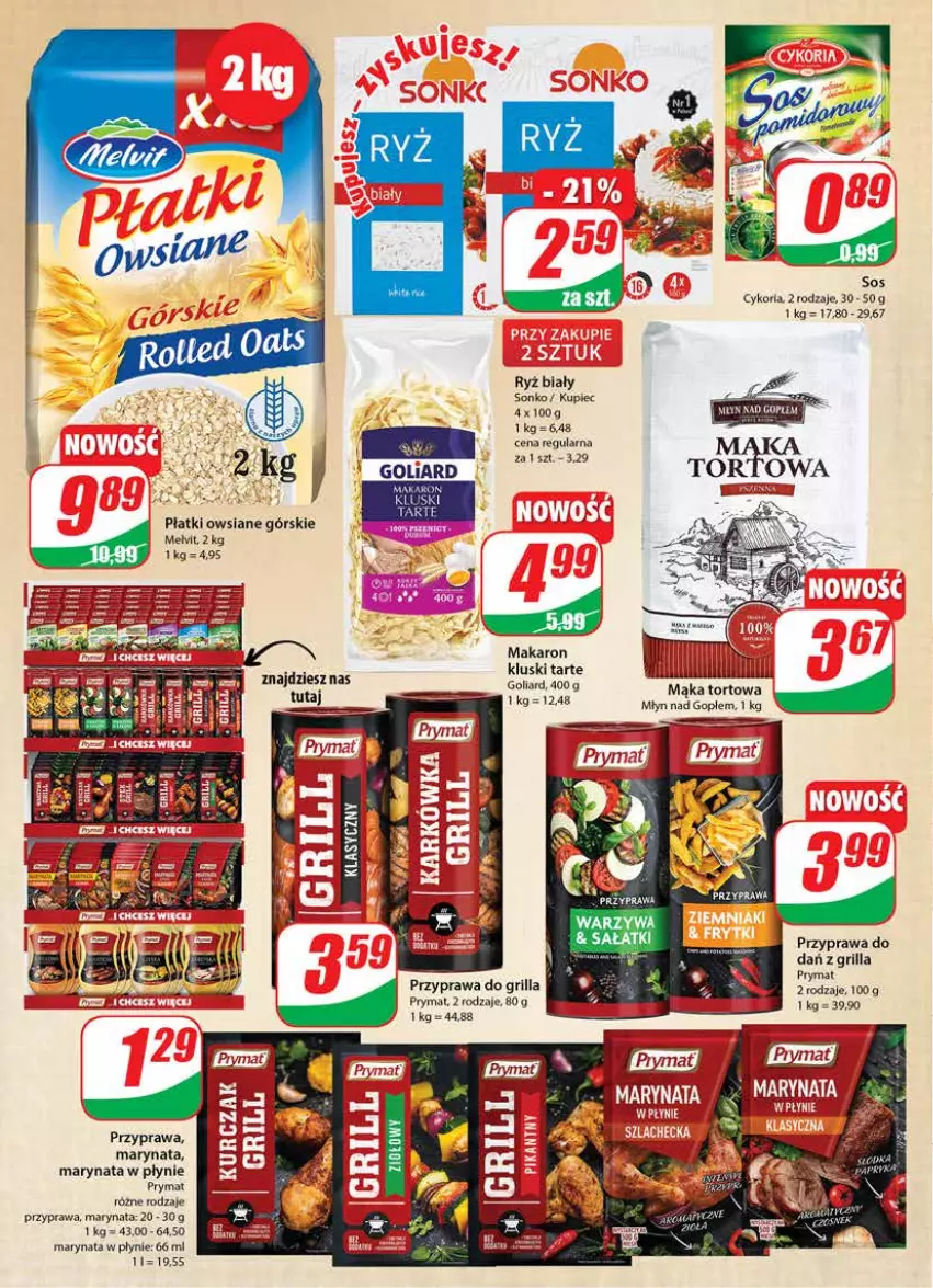 Gazetka promocyjna Dino - Gazetka - ważna 27.04 do 02.05.2022 - strona 8 - produkty: Goliard, Grill, Kupiec, Mąka, Mąka tortowa, Makaron, Melvit, Piec, Płatki owsiane, Prymat, Ryż, Ryż biały, Sonko, Sos, Warzywa