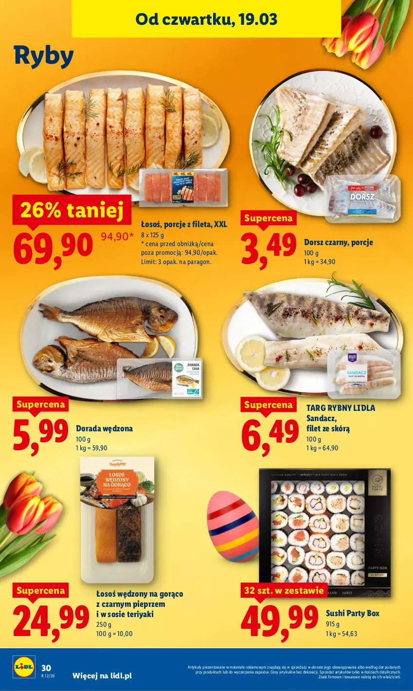 Gazetka promocyjna Lidl - GAZETKA - ważna 19.03 do 21.03.2026 - strona 30 - produkty: Dorsz, Pieprz, Por, Sandacz, Sos, Sushi