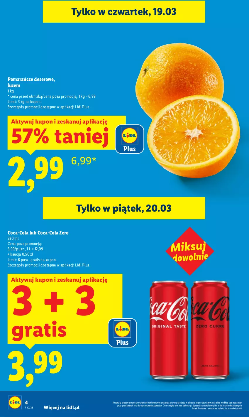 Gazetka promocyjna Lidl - GAZETKA - ważna 19.03 do 21.03.2026 - strona 4 - produkty: Coca-Cola, Deser, Gra, Pomarańcze, Ser