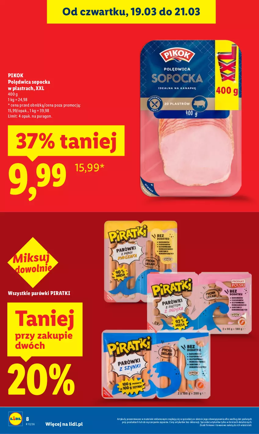 Gazetka promocyjna Lidl - GAZETKA - ważna 19.03 do 21.03.2026 - strona 8 - produkty: Parówki, PIKOK, Polędwica