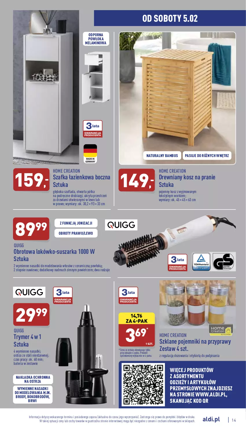 Gazetka promocyjna Aldi - Katalog Moda i Dom - ważna 02.02 do 06.02.2022 - strona 14 - produkty: Bateria, Drzwi, Kosz, Pojemnik, Półka, Por, Przyprawy, Suszarka, Szafka, Szafka łazienkowa, Top