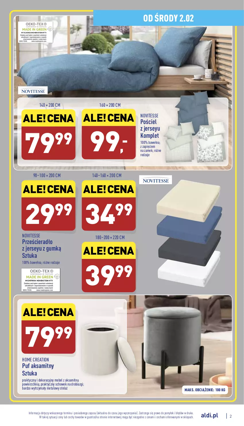 Gazetka promocyjna Aldi - Katalog Moda i Dom - ważna 02.02 do 06.02.2022 - strona 2 - produkty: Aksam, Pościel, Prześcieradło, Puf, Wełna