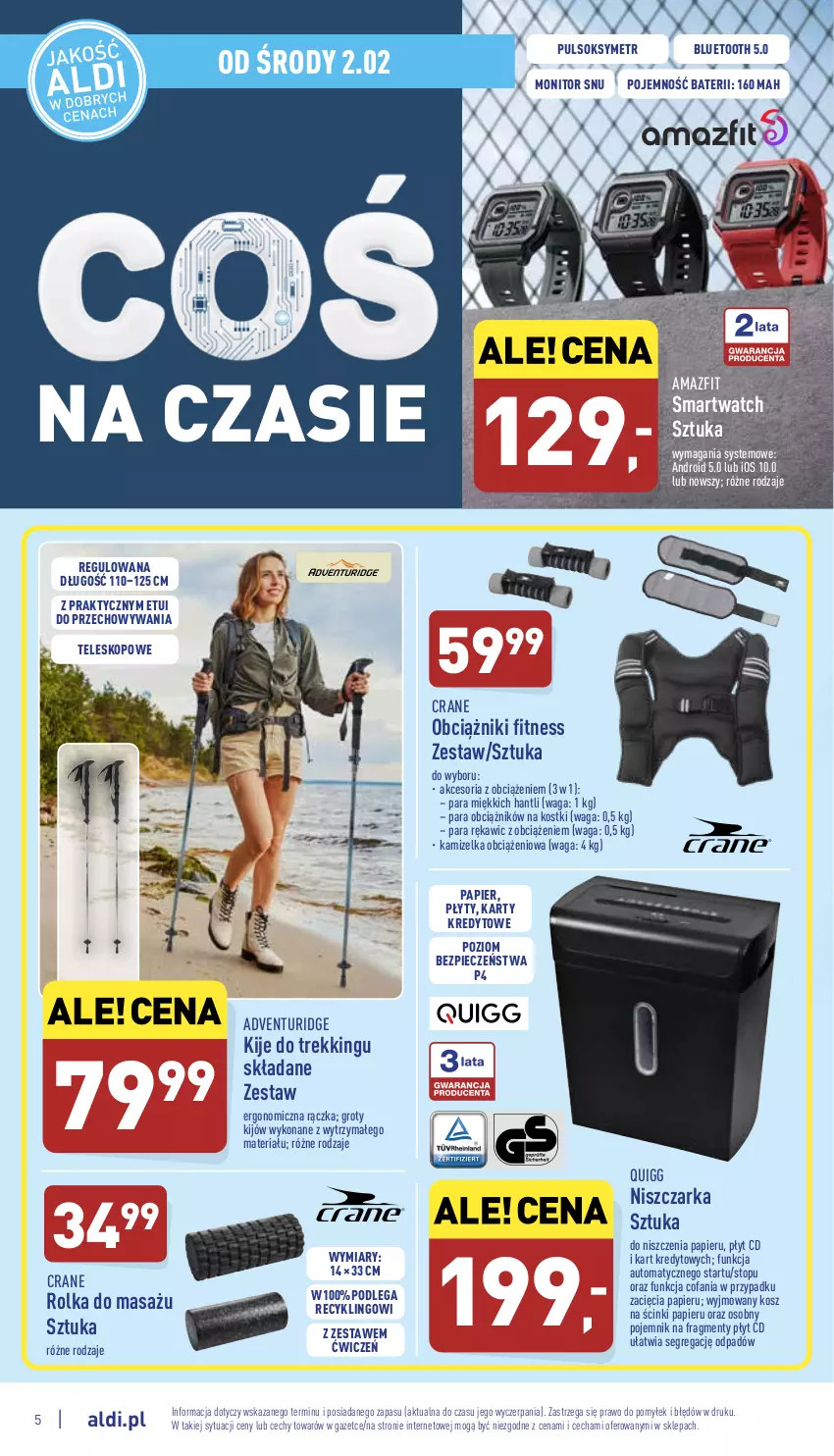 Gazetka promocyjna Aldi - Katalog Moda i Dom - ważna 02.02 do 06.02.2022 - strona 5 - produkty: Fa, Kamizelka, Kije, Kosz, Monitor, Niszczarka, Papier, Piec, Pojemnik, Pulsoksymetr, Smartwatch, Sok, Teleskop, Top, Waga