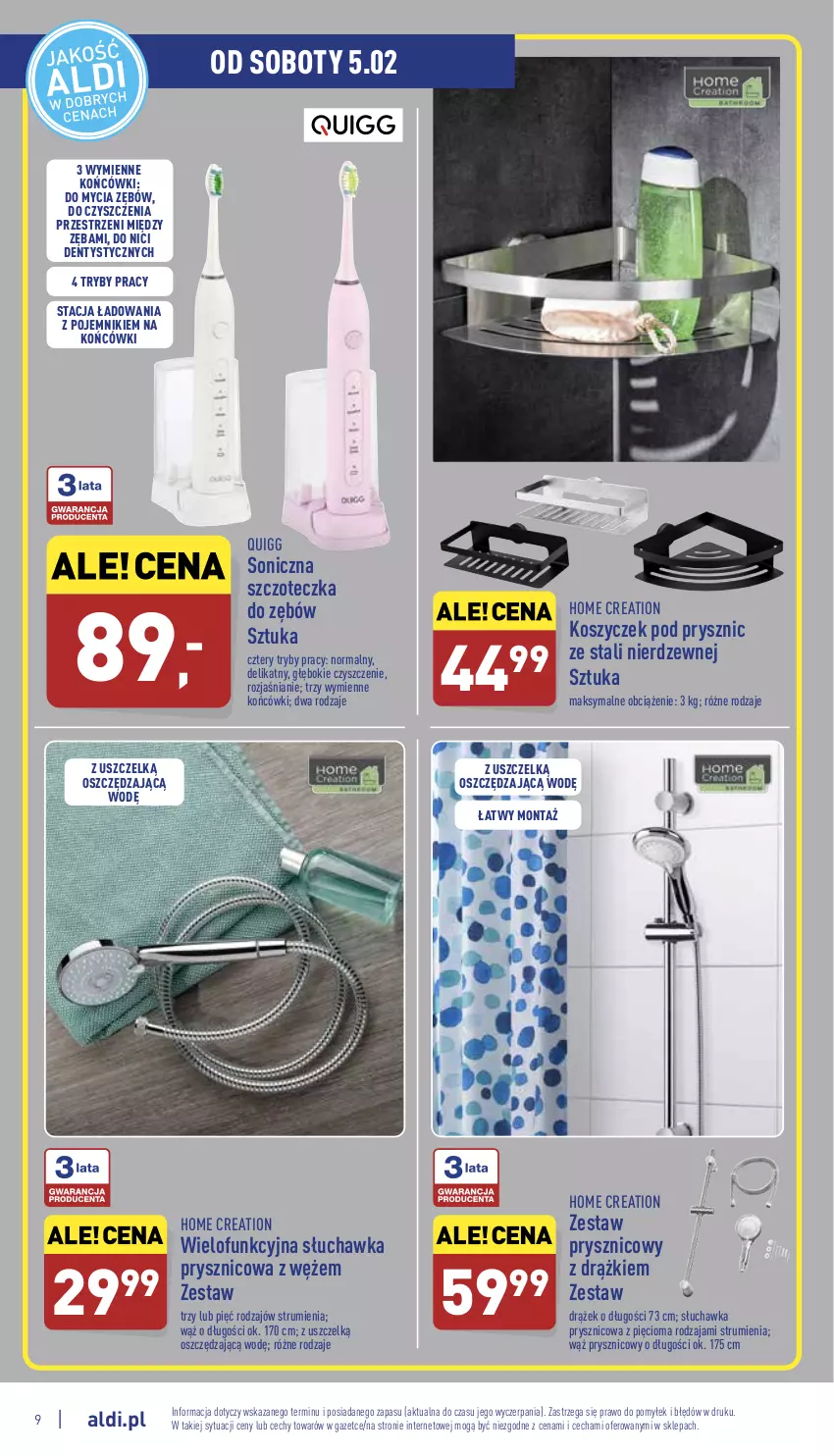 Gazetka promocyjna Aldi - Katalog Moda i Dom - ważna 02.02 do 06.02.2022 - strona 9 - produkty: Kosz, Pojemnik, Rum, Słuchawka prysznicowa, Szczoteczka, Szczoteczka do zębów, Zestaw prysznicowy