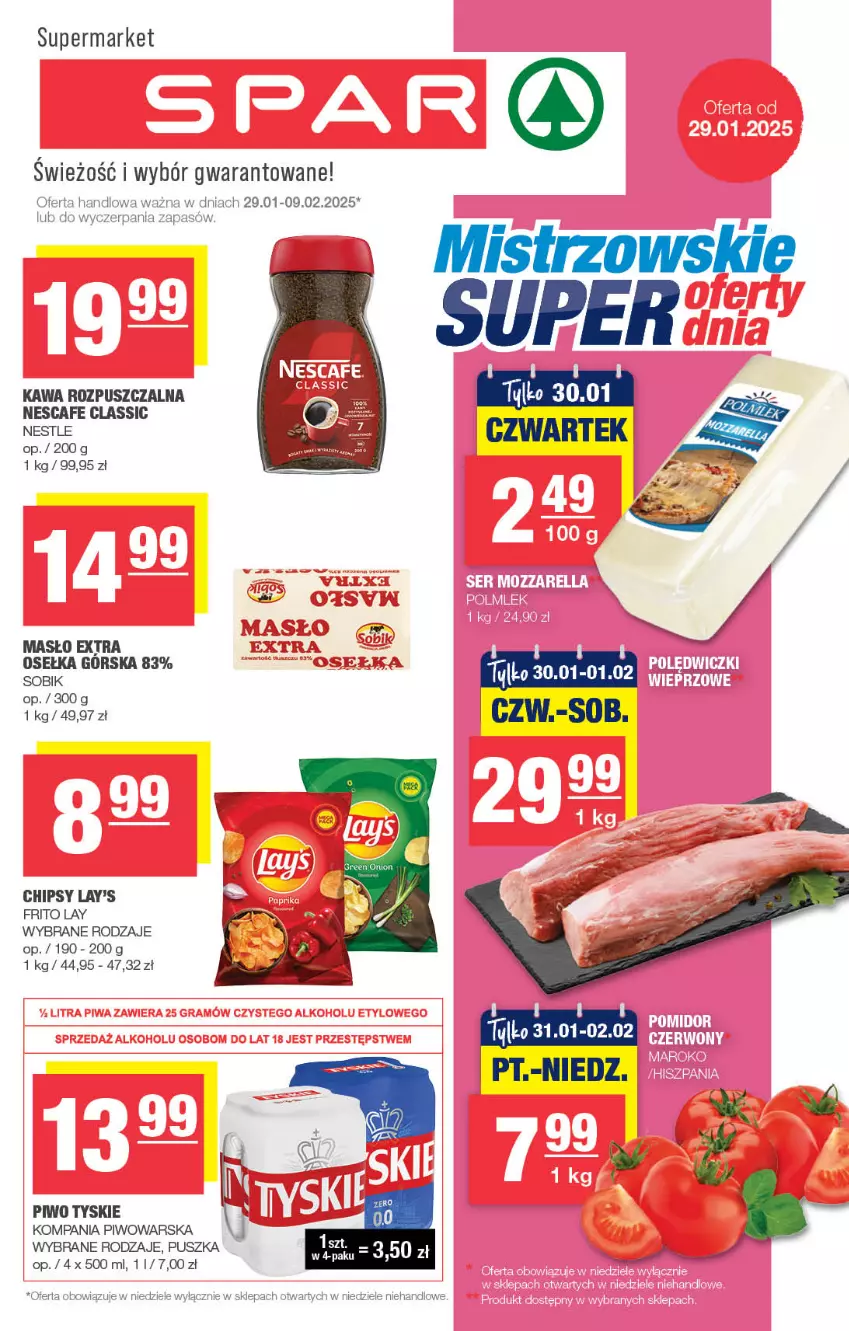 Gazetka promocyjna Spar - Spar - ważna 26.01 do 05.02.2025 - strona 1 - produkty: Chipsy, Kawa, Kawa rozpuszczalna, Masło, Piwo, Tyskie