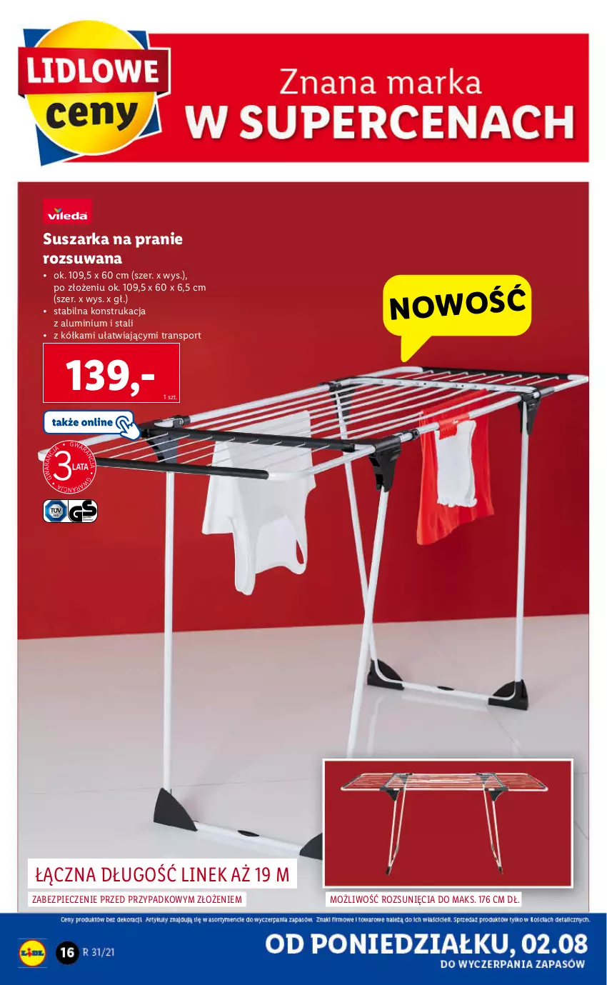 Gazetka promocyjna Lidl - GAZETKA - ważna 02.08 do 07.08.2021 - strona 16 - produkty: Piec, Por, Sport, Suszarka, Suszarka na pranie, Tran