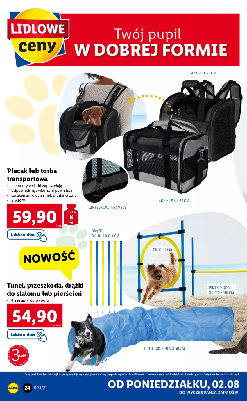 Gazetka promocyjna Lidl - GAZETKA - ważna 02.08 do 07.08.2021 - strona 24 - produkty: Cień, Plecak, Por, Smycz, Sport, Torba, Tran, Tunel