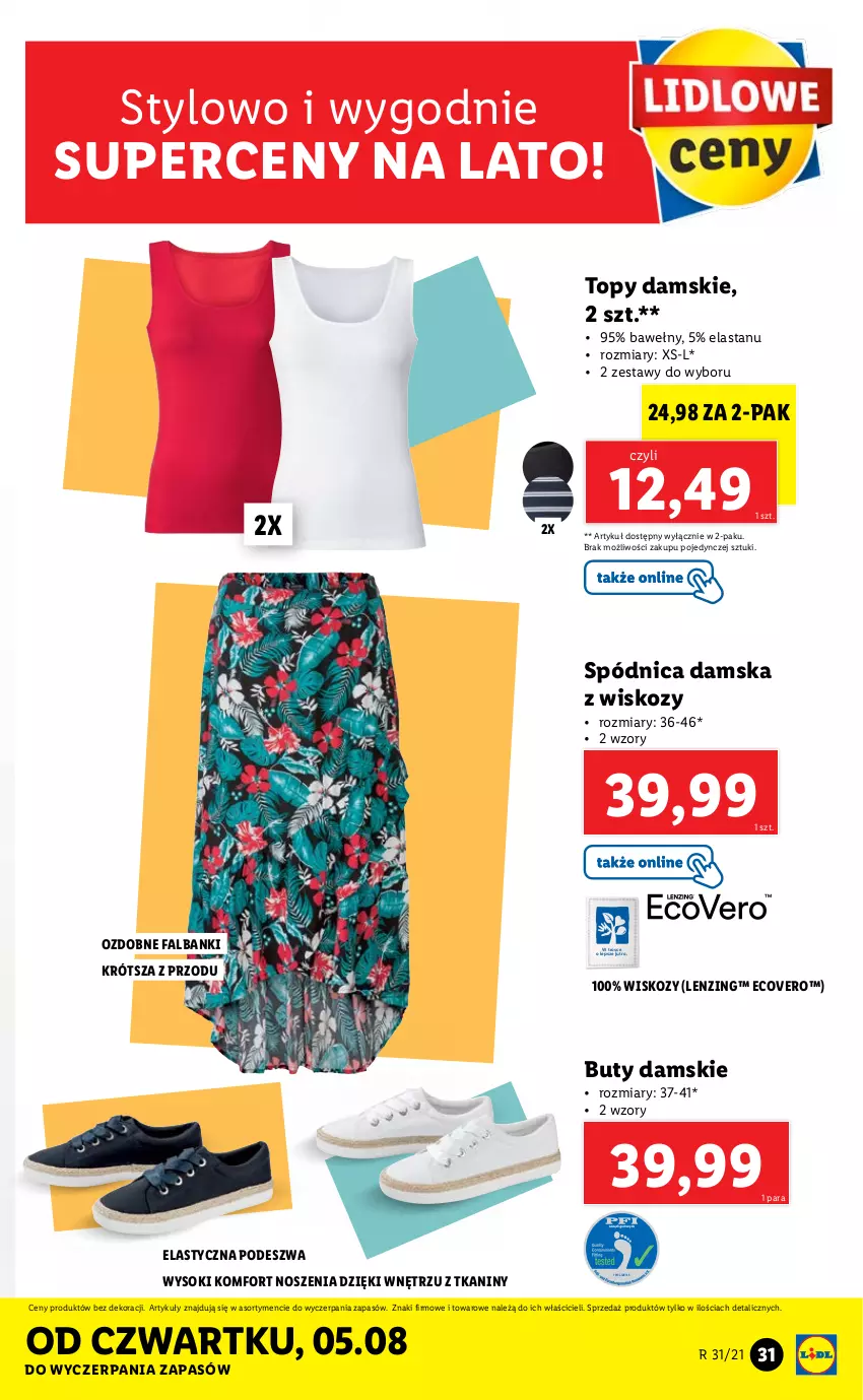 Gazetka promocyjna Lidl - GAZETKA - ważna 02.08 do 07.08.2021 - strona 31 - produkty: Buty, Fa, Sok, Spódnica, Top