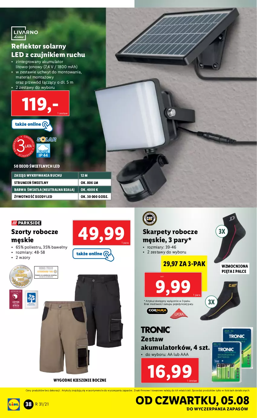 Gazetka promocyjna Lidl - GAZETKA - ważna 02.08 do 07.08.2021 - strona 38 - produkty: Akumulator, Karp, Przewód, Reflektor, Rum, Szorty, Telefon