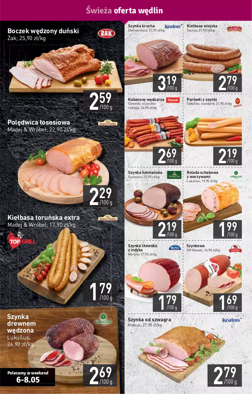 Gazetka promocyjna Stokrotka - Supermarket - ważna 06.05 do 12.05.2021 - strona 4 - produkty: Boczek, Gra, HP, Kabanos, Kiełbasa, Kiełbasa wiejska, Krakus, Morliny, NOWAK, Olewnik, Parówki, Parówki z szynki, Polędwica, Rolada, Sok, Sokołów, Sos, Szynka, Warzywa