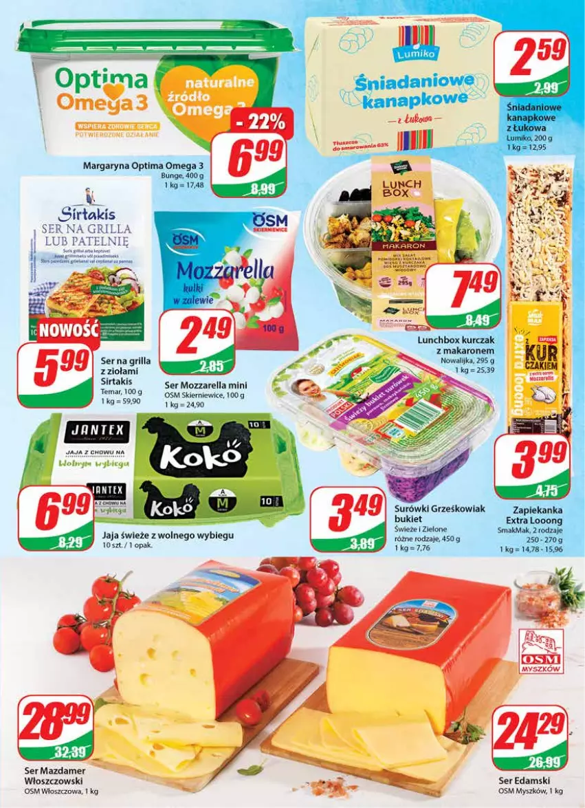 Gazetka promocyjna Dino - Gazetka - ważna 13.07 do 19.07.2022 - strona 13 - produkty: BIC, Bukiet, Danio, Edam, Grill, Jaja, Kurczak, Makaron, Margaryna, Mazdamer, Mozzarella, Mus, Mysz, Optima, Sałat, Ser, Włoszczowski, Zapiekanka