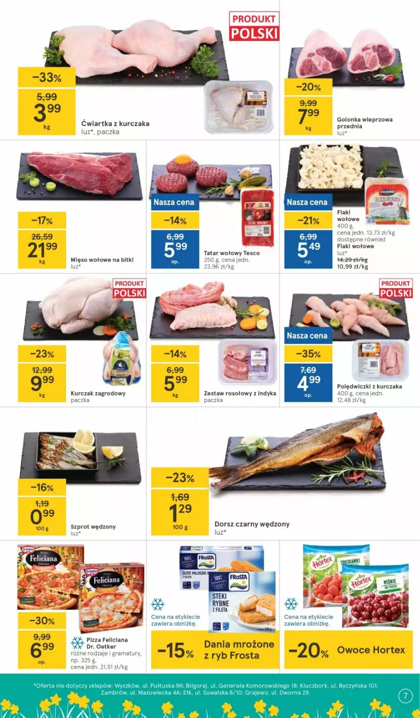 Gazetka promocyjna Tesco - Tesco gazetka - przyszły tydzień - ważna 18.03 do 24.03.2021 - strona 7 - produkty: Dr. Oetker, Feliciana, Flaki, Flaki wołowe, Frosta, Gra, Hortex, Kurczak, Mięso, Mięso wołowe, Owoce, Pizza, Polędwiczki z kurczaka, Rama, Szprot, Tatar wołowy