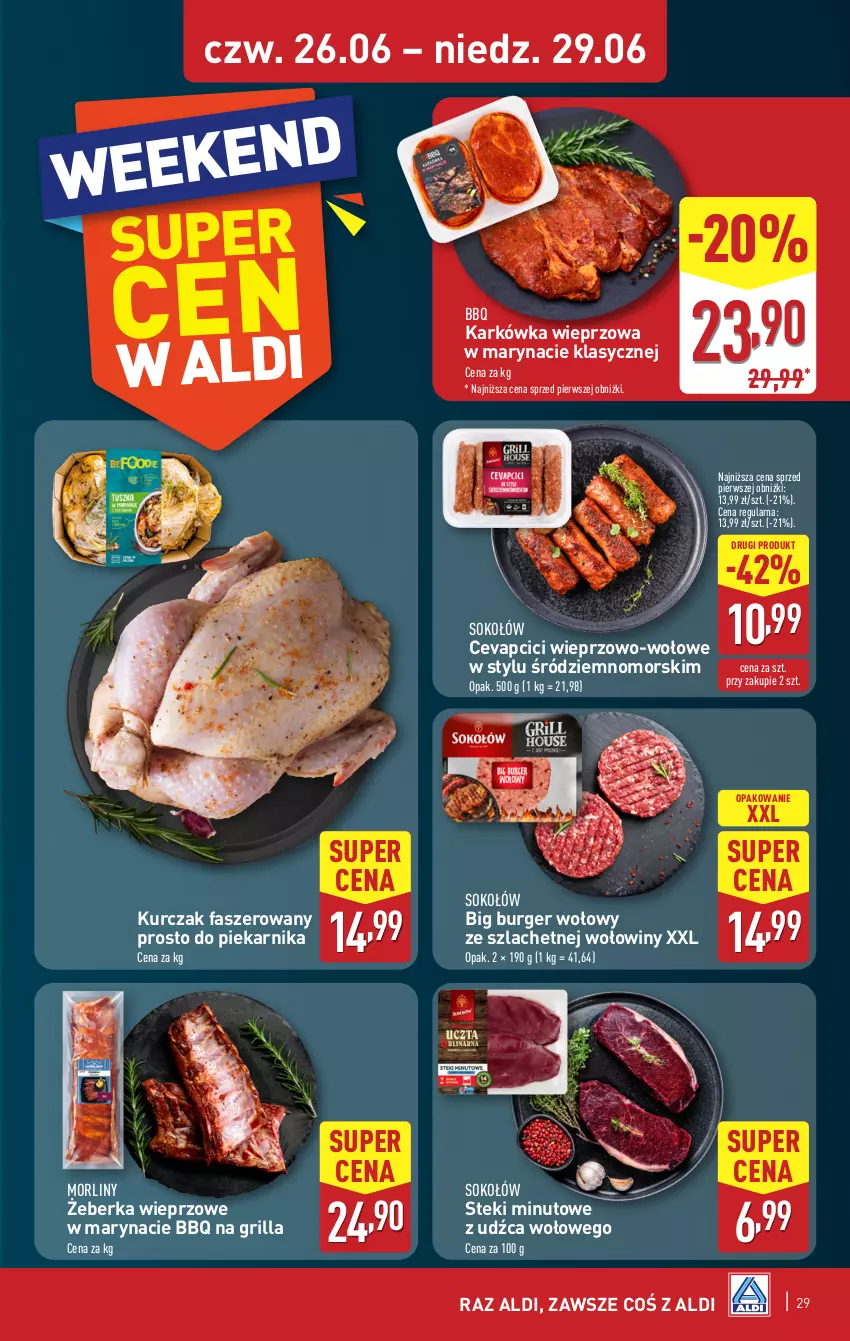 Gazetka promocyjna Aldi - Pełna oferta - ważna 23.06 do 29.06.2025 - strona 29 - produkty: Burger, Fa, Grill, Karkówka wieprzowa, Kurczak, Morliny, Piekarnik, Sok, Sokołów, Stek