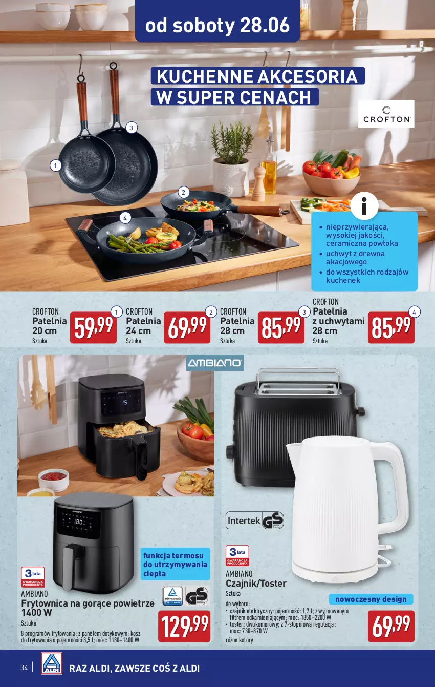 Gazetka promocyjna Aldi - Pełna oferta - ważna 23.06 do 29.06.2025 - strona 34 - produkty: Czajnik, Czajnik elektryczny, Gra, Kosz, Patelnia, Sok, Termos, Top, Toster