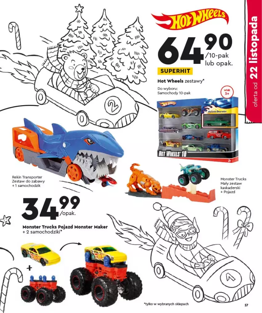 Gazetka promocyjna Biedronka - Kraina Zabawek - ważna 08.11 do 24.12.2021 - strona 57 - produkty: Chodzik, Hot Wheels, Monster truck, Pojazd, Por, Samochodziki, Sport, Tran