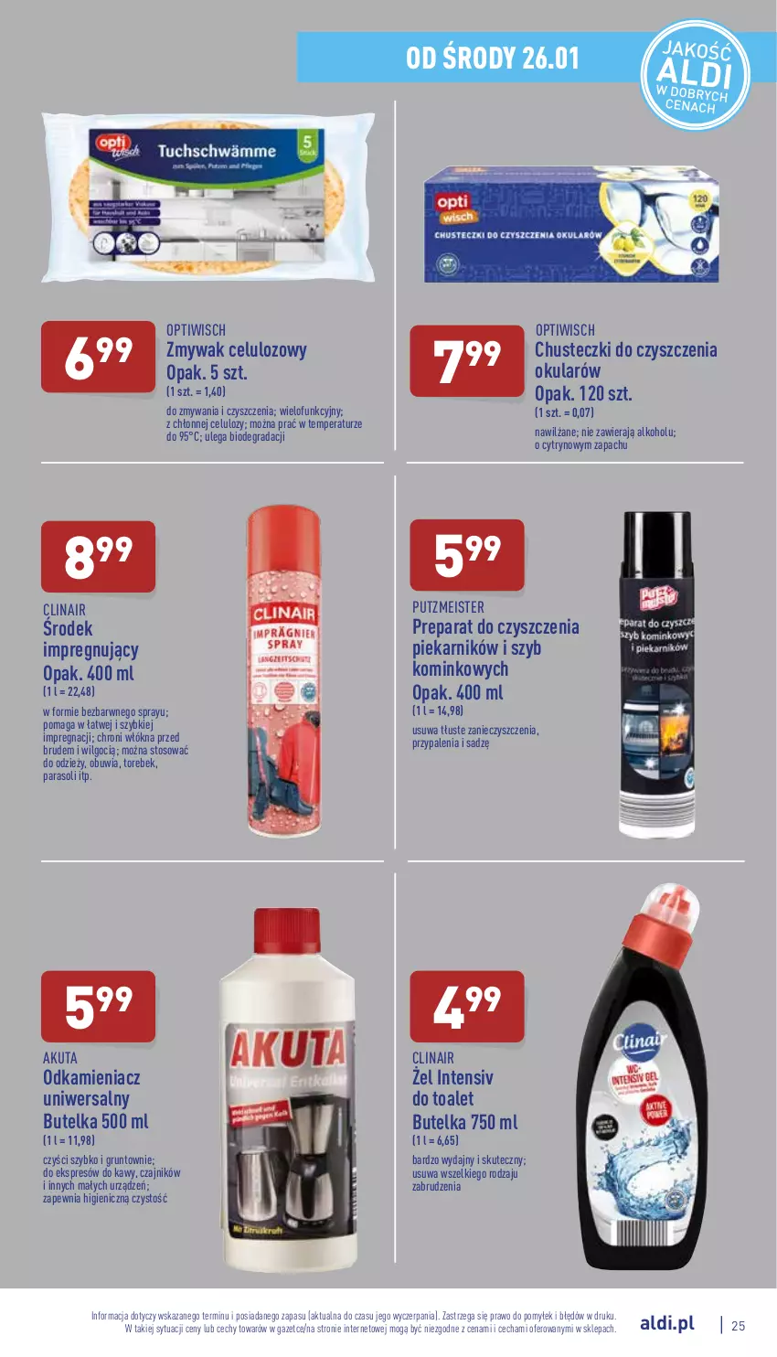 Gazetka promocyjna Aldi - Pełny katalog - ważna 24.01 do 30.01.2022 - strona 25 - produkty: Chusteczki, Chusteczki do czyszczenia, Clin, Czajnik, Gra, Grunt, LG, Odkamieniacz, Parasol, Piekarnik, Preparat do czyszczenia, Putzmeister