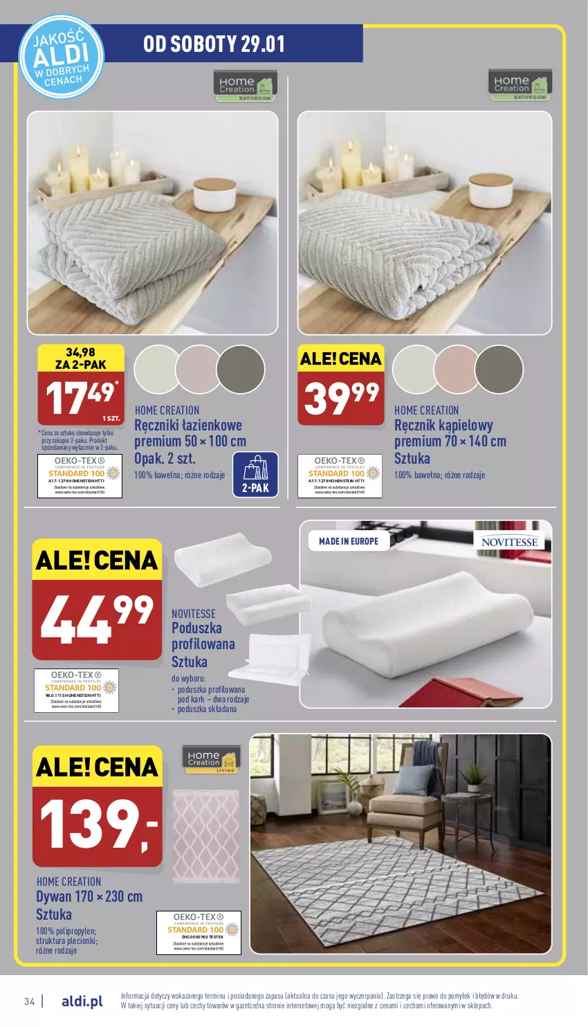 Gazetka promocyjna Aldi - Pełny katalog - ważna 24.01 do 30.01.2022 - strona 34 - produkty: Dywan, Poduszka, Ręcznik, Ręcznik kąpielowy, Wełna