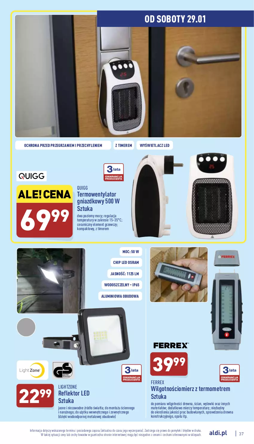 Gazetka promocyjna Aldi - Pełny katalog - ważna 24.01 do 30.01.2022 - strona 37 - produkty: LG, Por, Reflektor, Reflektor LED, Termometr, Termowentylator