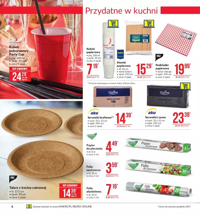 Gazetka promocyjna Makro - [Oferta promocyjna] Artykuły przemysłowe - ważna 09.02 do 22.02.2021 - strona 4 - produkty: Biuro, Folia aluminiowa, Kubek, Kubek papierowy, Papier, Papier do pieczenia, Piec, Podkład, Ser, Serwetki, Talerz