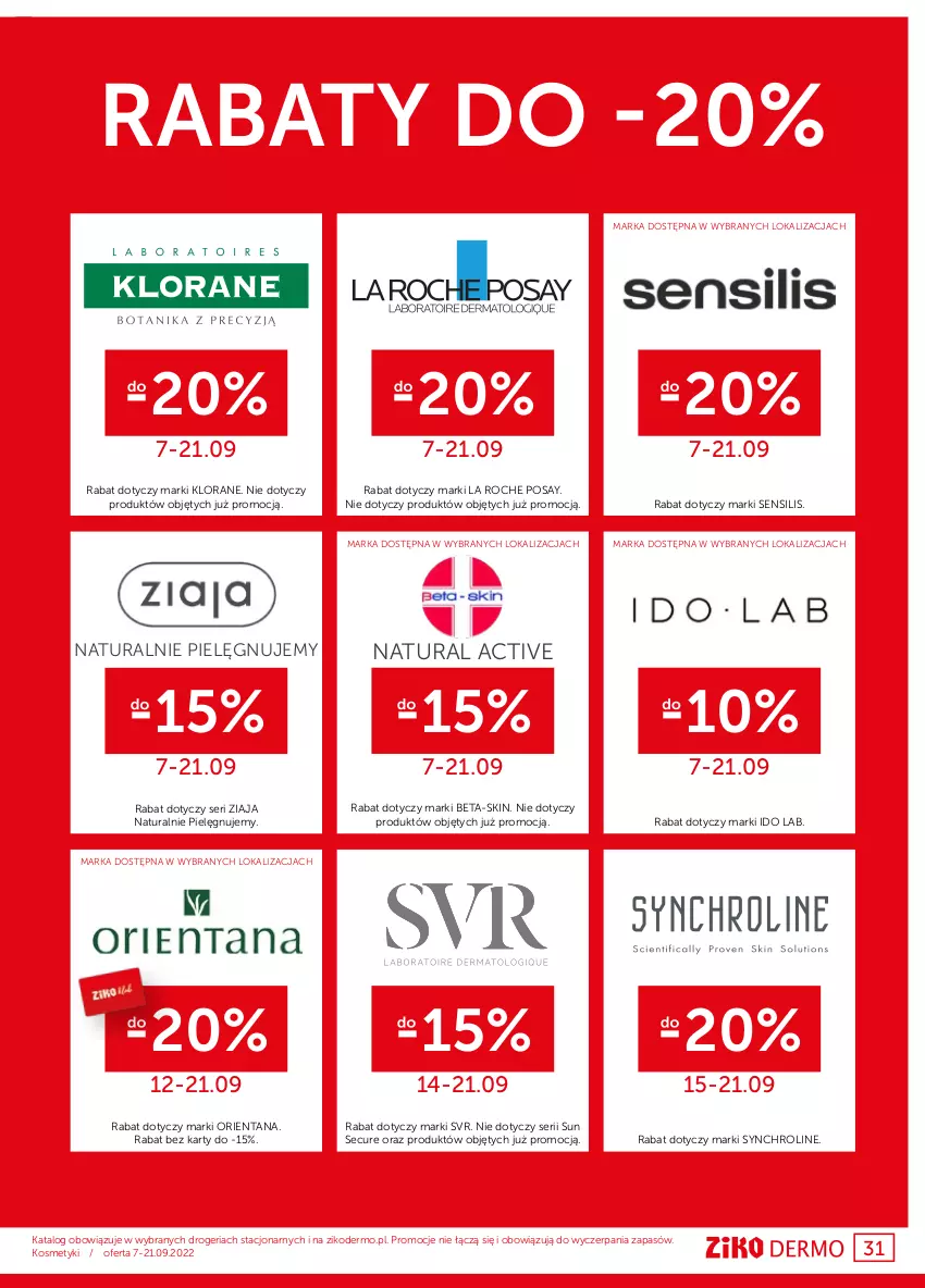 Gazetka promocyjna Ziko - Gazetka Ziko Dermo - ważna 07.09 do 21.09.2022 - strona 31 - produkty: Klorane, Ser, SVR, Ziaja