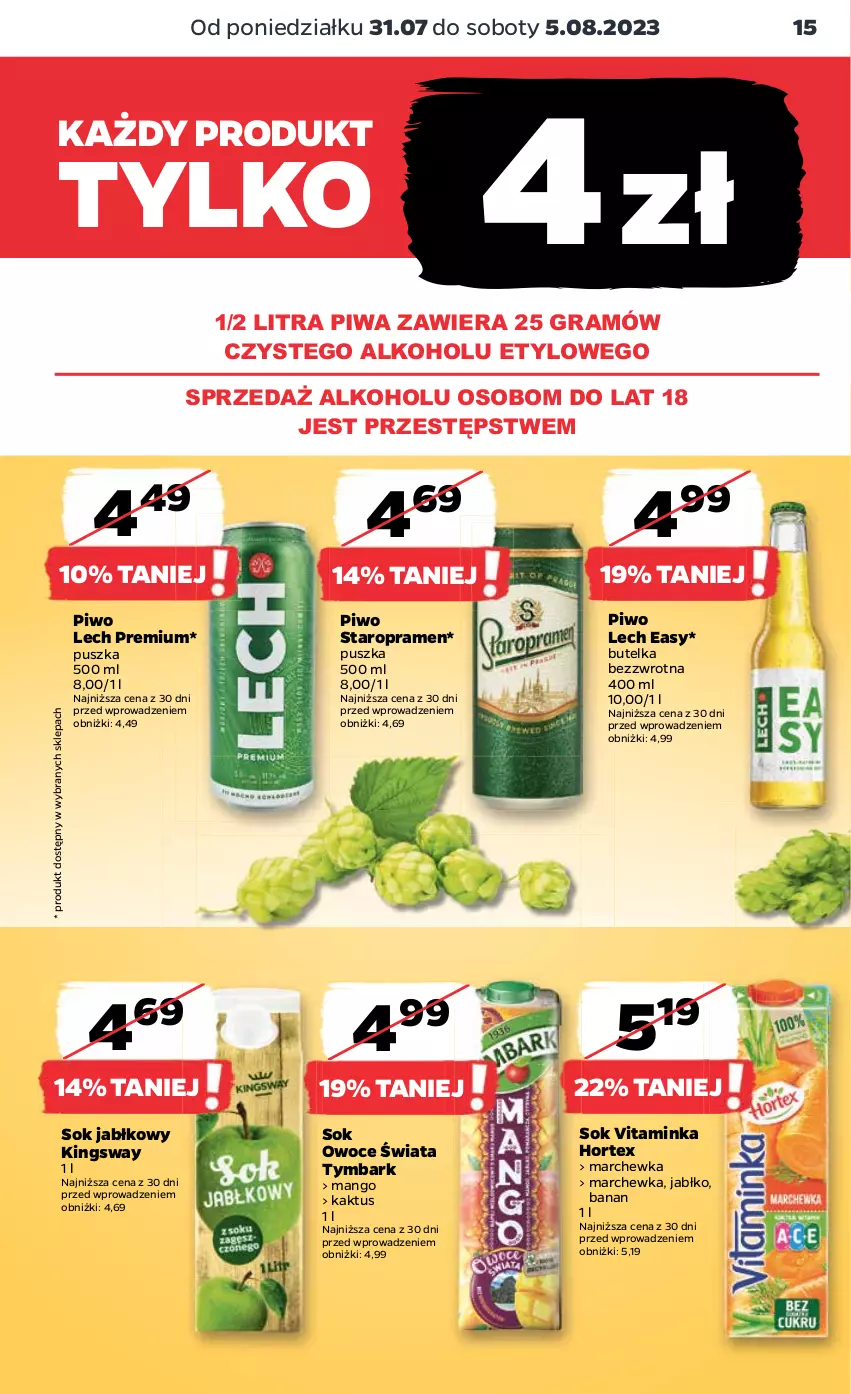 Gazetka promocyjna Netto - Artykuły spożywcze - ważna 31.07 do 05.08.2023 - strona 15 - produkty: Gra, Hortex, Inka, Kaktus, Lech Premium, Mango, Marchewka, Owoce, Piwa, Piwo, Sok, Sok jabłkowy, Tymbark