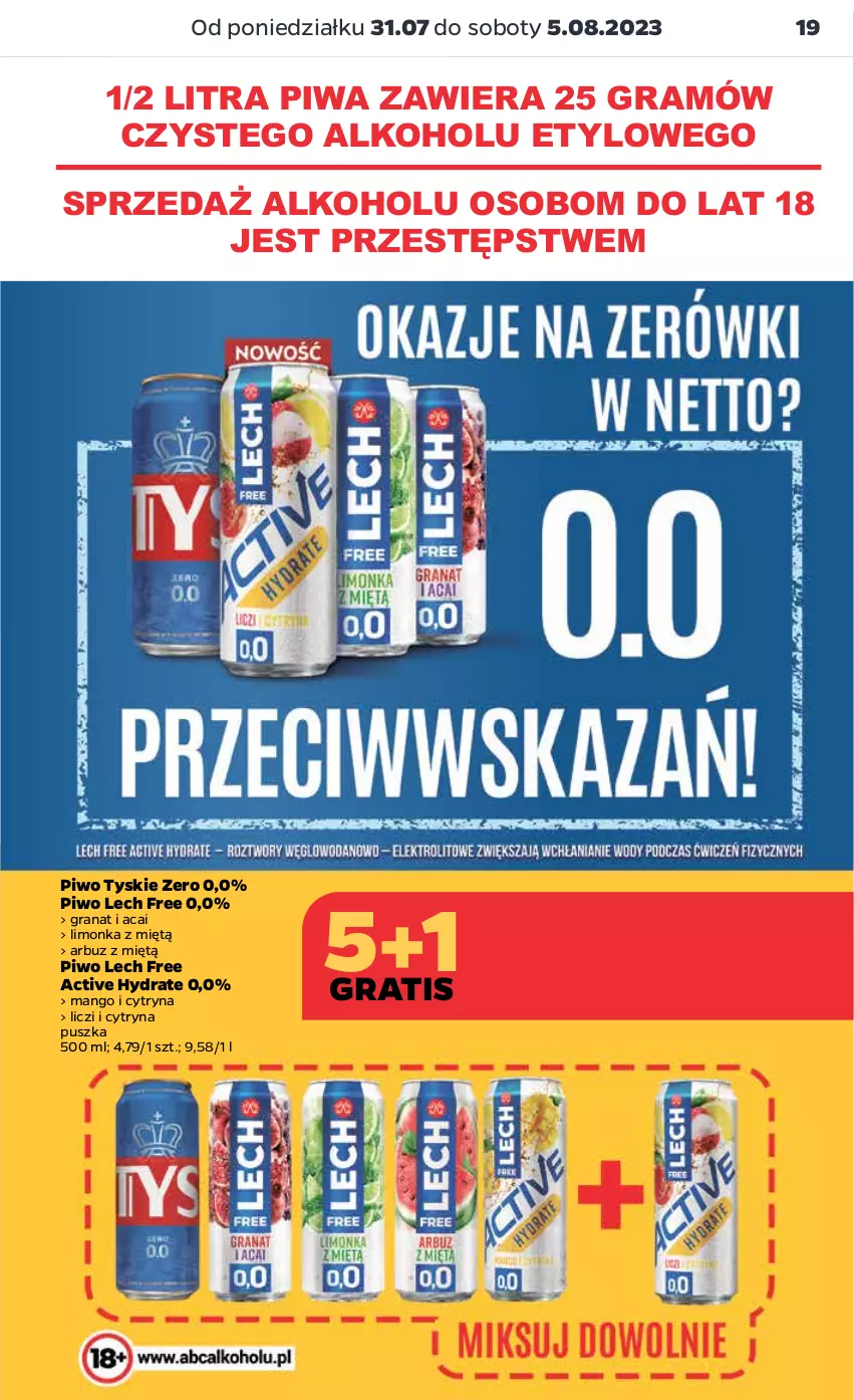 Gazetka promocyjna Netto - Artykuły spożywcze - ważna 31.07 do 05.08.2023 - strona 19 - produkty: Arbuz, Gra, Granat, Liczi, Limonka, Mango, Piwa, Piwo, Tyskie