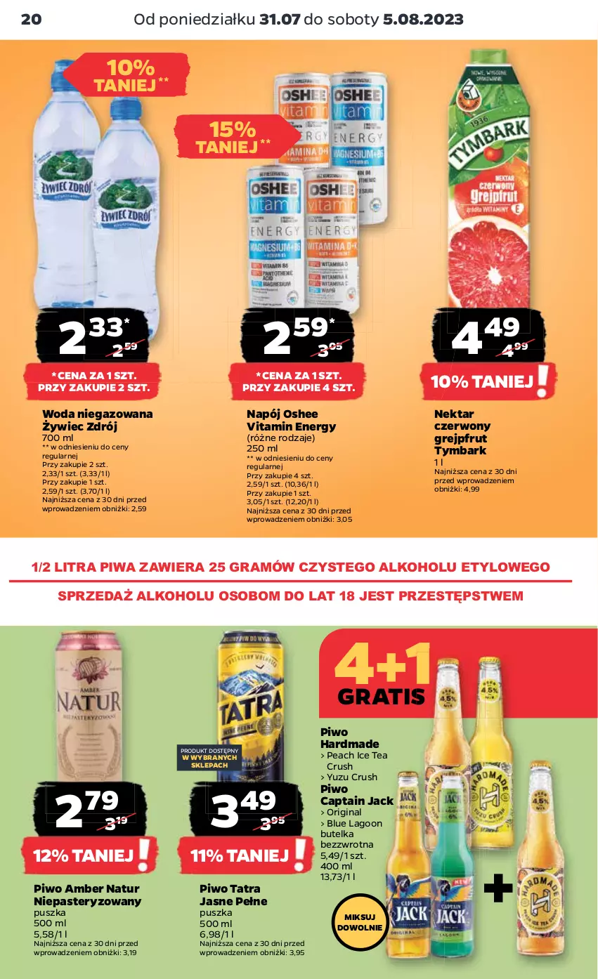 Gazetka promocyjna Netto - Artykuły spożywcze - ważna 31.07 do 05.08.2023 - strona 20 - produkty: Captain Jack, Gin, Gra, Grejpfrut, Ice tea, Napój, Nektar, Oshee, Piwa, Piwo, Tatra, Tymbark, Woda, Woda niegazowana