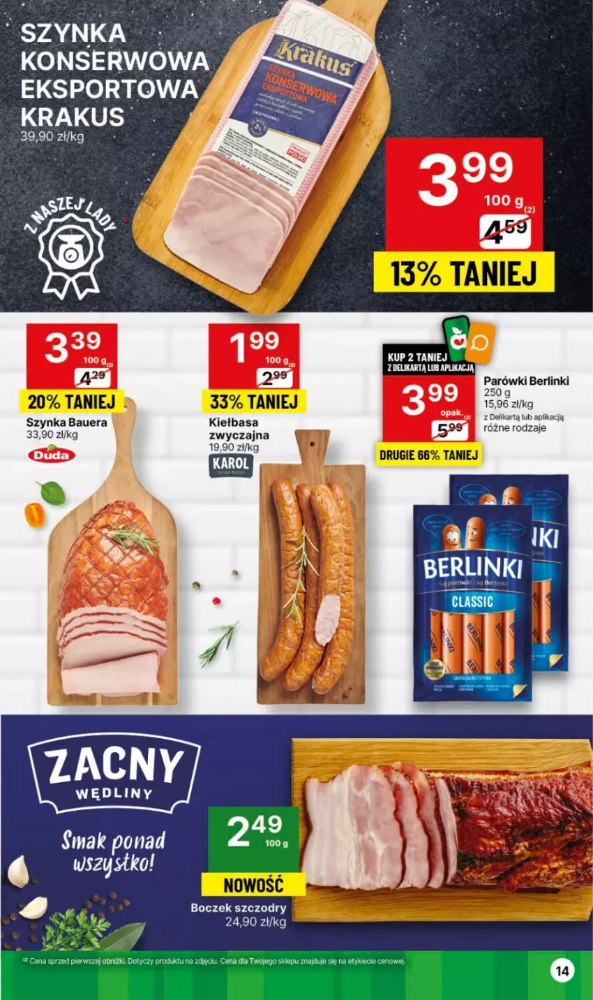 Gazetka promocyjna Delikatesy Centrum - NOWA GAZETKA Delikatesy Centrum od 29 lutego! 29.02-6.03.2024 - ważna 29.02 do 06.03.2024 - strona 14 - produkty: Berlinki, Kiełbasa, Krakus, Parówki, Por, Sport, Szynka