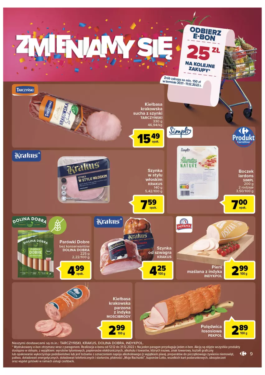 Gazetka promocyjna Carrefour - Gazetka Zyskokazje w Galerii Bemowo - ważna 30.11 do 05.12.2022 - strona 11 - produkty: Boczek, Gra, Kiełbasa, Kiełbasa krakowska, Krakus, LANA, Papier, Parówki, Pekpol, Piec, Piwa, Rama, Ser, Szynka, Tarczyński, Telefon