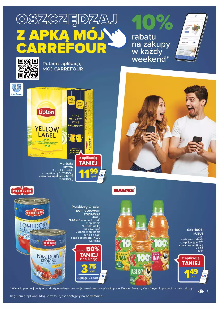 Gazetka promocyjna Carrefour - Gazetka Zyskokazje w Galerii Bemowo - ważna 30.11 do 05.12.2022 - strona 5 - produkty: Herbata, Kosz, Lipton, Podravka, Pomidory, Sok