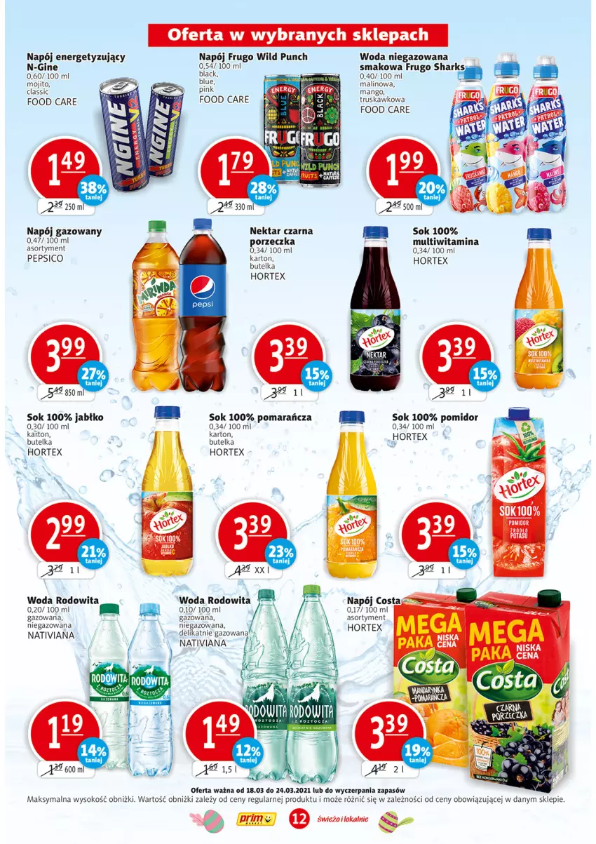 Gazetka promocyjna Prim Market - Gazetka - ważna 18.03 do 24.03.2021 - strona 12 - produkty: Gin, Hortex, Lack, Mango, Napój, Napój gazowany, Nektar, Pepsi, Por, Sok, Woda, Woda niegazowana