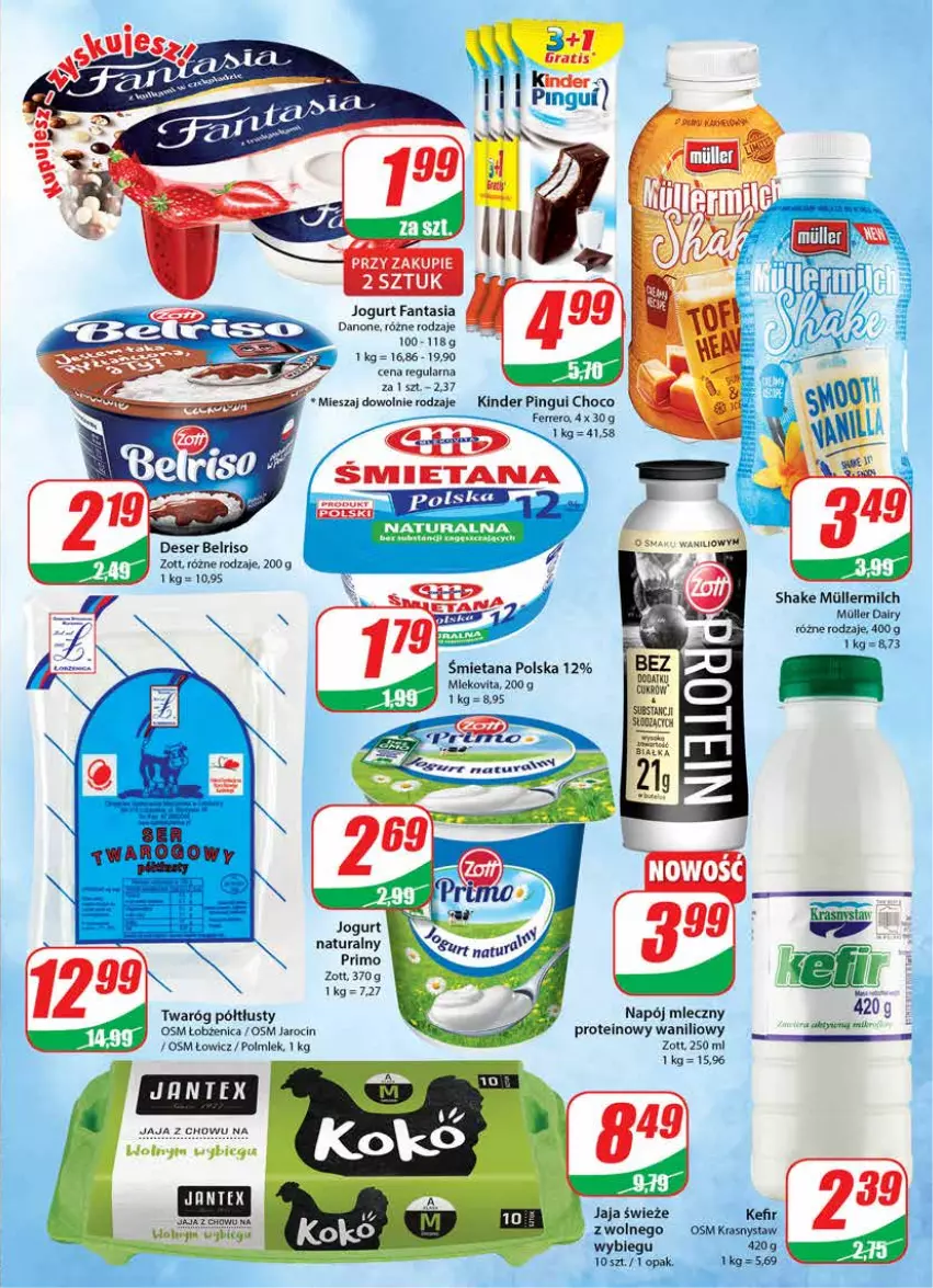 Gazetka promocyjna Dino - Gazetka - ważna 02.11 do 08.11.2022 - strona 13 - produkty: Belriso, Danone, Deser, Fa, Fanta, Ferrero, Jaja, Jogurt, Kefir, Kinder, Napój, Napój mleczny, Polmiek, Ser, Twaróg, Twaróg półtłusty, Zott