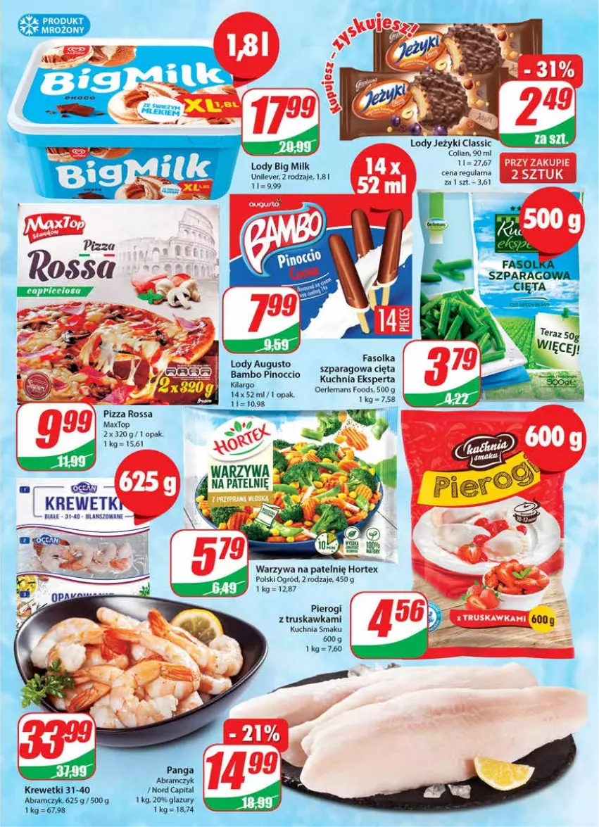 Gazetka promocyjna Dino - Gazetka - ważna 02.11 do 08.11.2022 - strona 9 - produkty: Big Milk, Hortex, Jeżyki, Krewetki, Kuchnia, Lody, Ogród, Pierogi, Pizza, Sok, Top, Warzywa