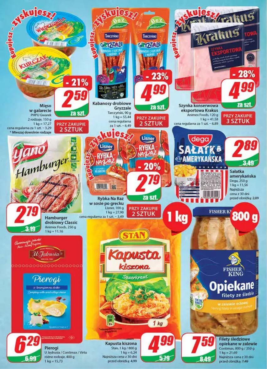 Gazetka promocyjna Dino - G29 - ważna 19.07 do 25.07.2023 - strona 16 - produkty: Burger, Gala, Hamburger, HP, Kabanos, Krakus, Lisner, Mięso, Mięso w galarecie, Pierogi, Por, Sos, Sport, Virtu