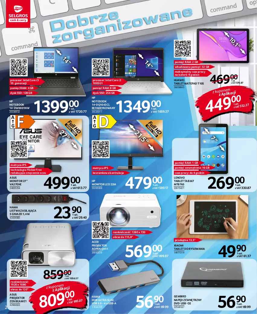 Gazetka promocyjna Selgros - Katalog Biuro - ważna 28.10 do 09.11.2021 - strona 2 - produkty: Acer, Asus, Fa, Hama, HP, Huawei, Intel, Lenovo, Listwa, Monitor, Notebook, Obraz, Procesor, Tablet