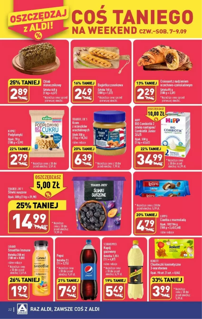 Gazetka promocyjna Aldi - ważna 04.09 do 09.09.2023 - strona 15 - produkty: Bagietka, Bagietka czosnkowa, Chusteczki, Chusteczki kosmetyczne, Ciastka, Croissant, Kupiec, Mola, Mus, Piec, Smoothie