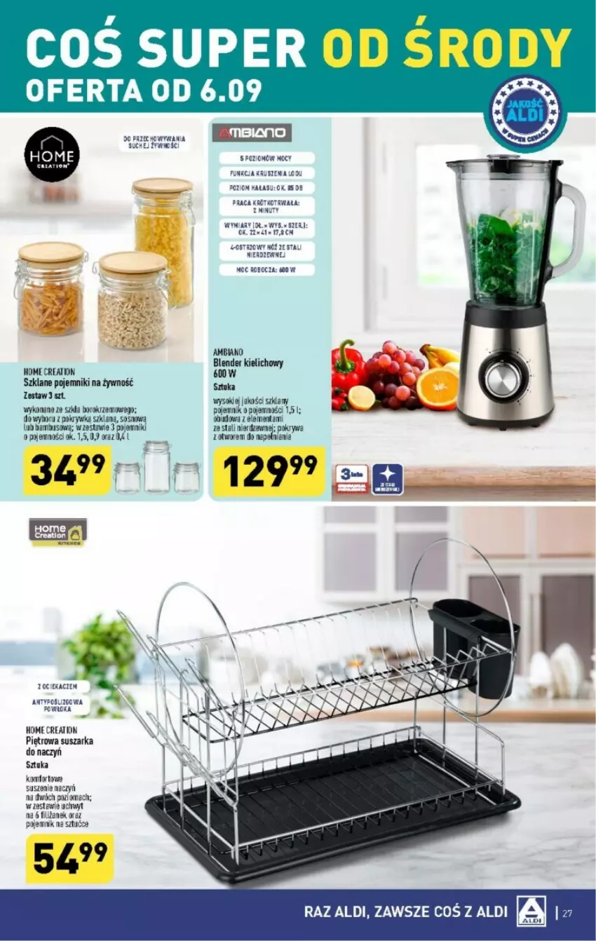 Gazetka promocyjna Aldi - ważna 04.09 do 09.09.2023 - strona 20 - produkty: Blender, Nuty, Ociekacz, Pojemnik, Pojemnik na sztućce, Pokrywa, Sok, Sos, Suszarka