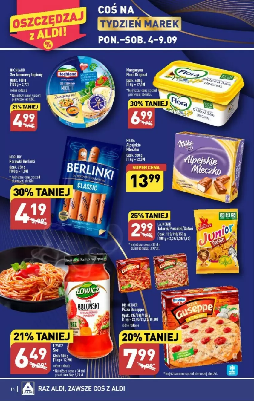 Gazetka promocyjna Aldi - ważna 04.09 do 09.09.2023 - strona 6 - produkty: Berlinki, Fa, Hochland, Margaryna, Morliny, Parówki, Precelki