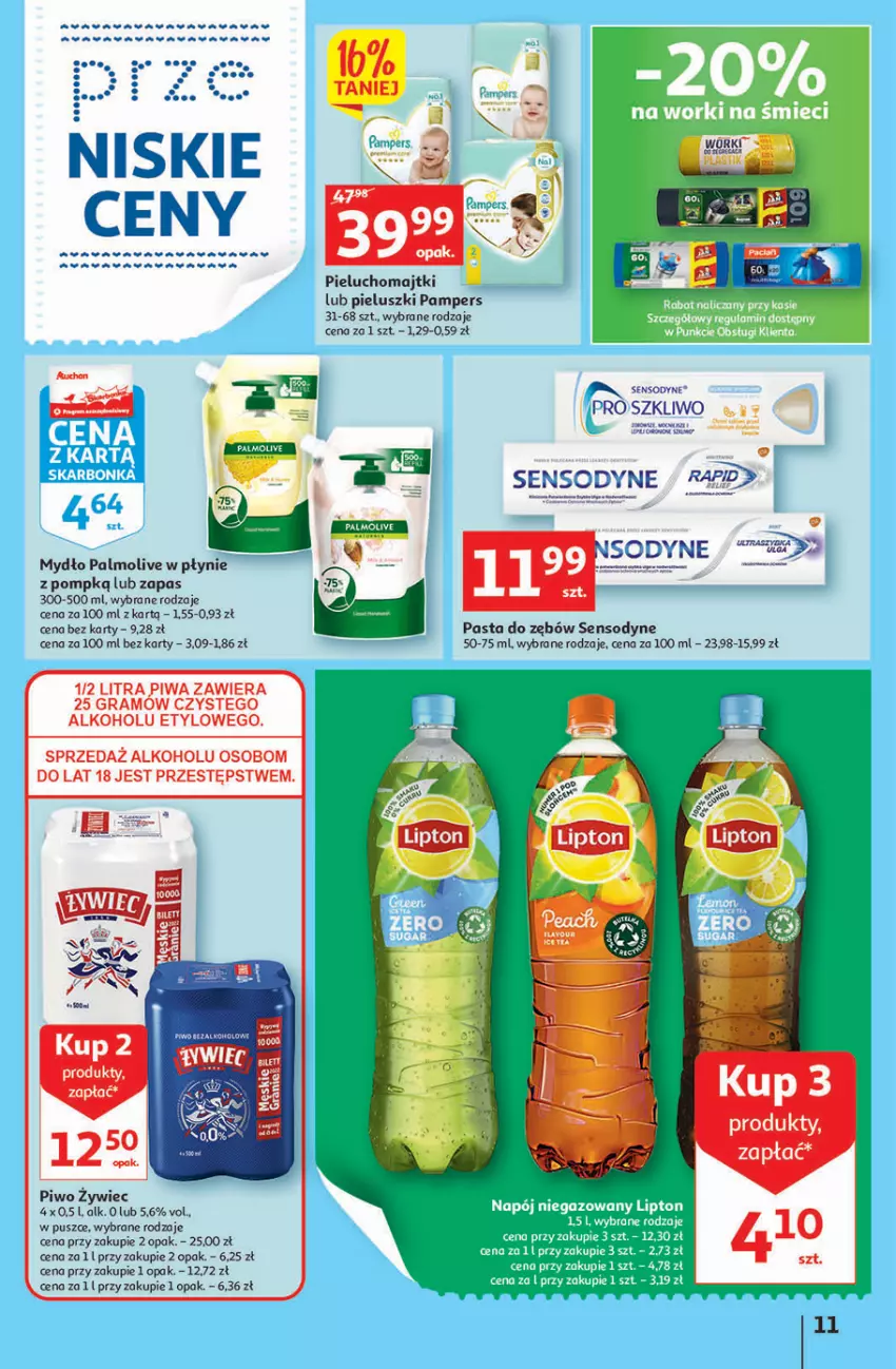 Gazetka promocyjna Auchan - Gazetka przeNISKIE CENY – Przekorzyści cenowe Supermarkety - ważna 22.09 do 28.09.2022 - strona 11 - produkty: Fa, Gra, Majtki, Mydło, Palmolive, Pampers, Pasta do zębów, Pieluchomajtki, Piwa, Piwo, Sensodyne