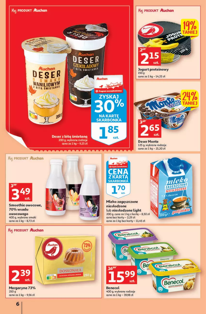 Gazetka promocyjna Auchan - Gazetka przeNISKIE CENY – Przekorzyści cenowe Supermarkety - ważna 22.09 do 28.09.2022 - strona 6 - produkty: Benecol, Deser, Jogurt, Margaryna, Mleko, Mleko zagęszczone, Monte, Ser, Smoothie