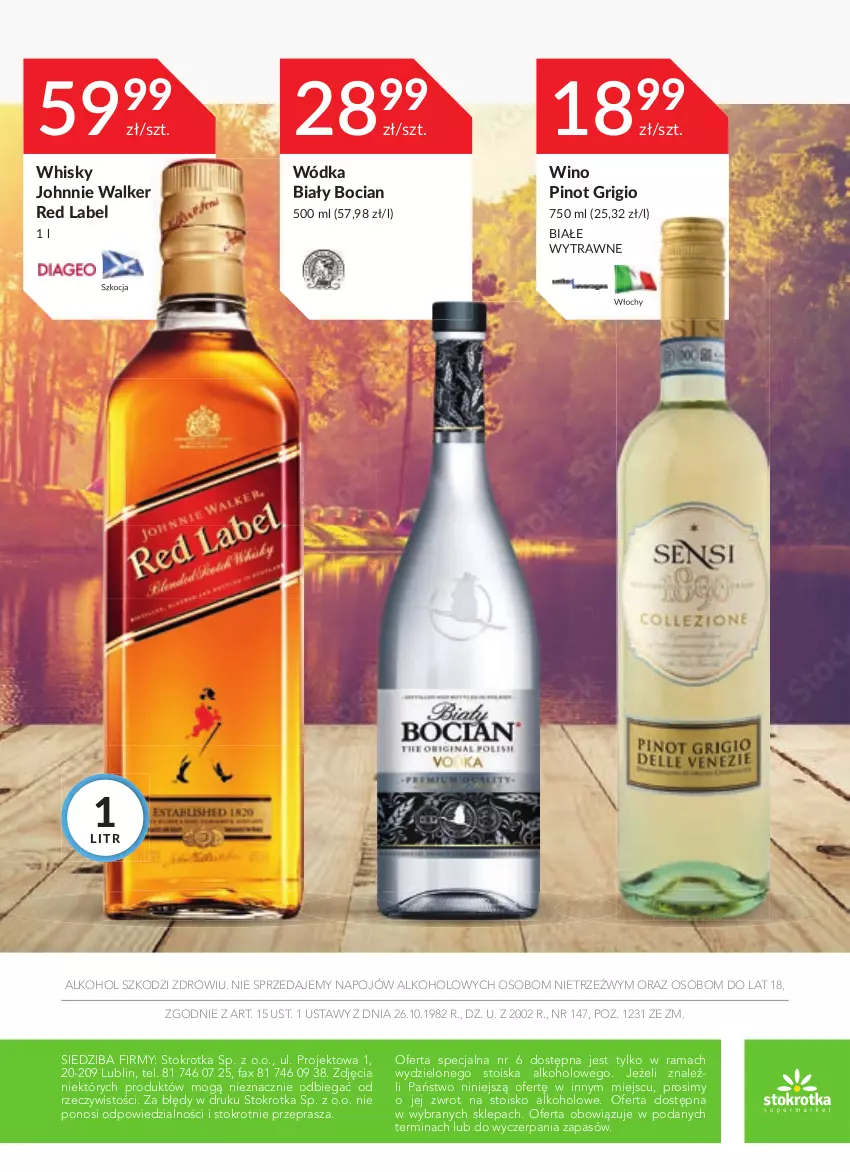 Gazetka promocyjna Stokrotka - Oferta alkoholowa - ważna 26.05 do 22.06.2022 - strona 16 - produkty: Biały Bocian, Fa, Johnnie Walker, Koc, Pinot Grigio, Rama, Whisky, Wino, Wódka