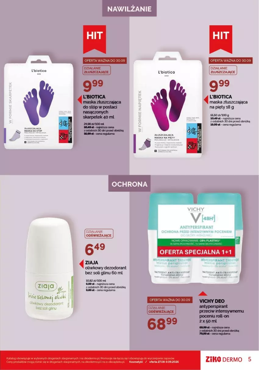 Gazetka promocyjna Ziko - Gazetka Ziko Dermo - ważna 27.08 do 09.09.2026 - strona 5 - produkty: Antyperspirant, Dezodorant, Fa, Karp, Maska, Vichy, Ziaja