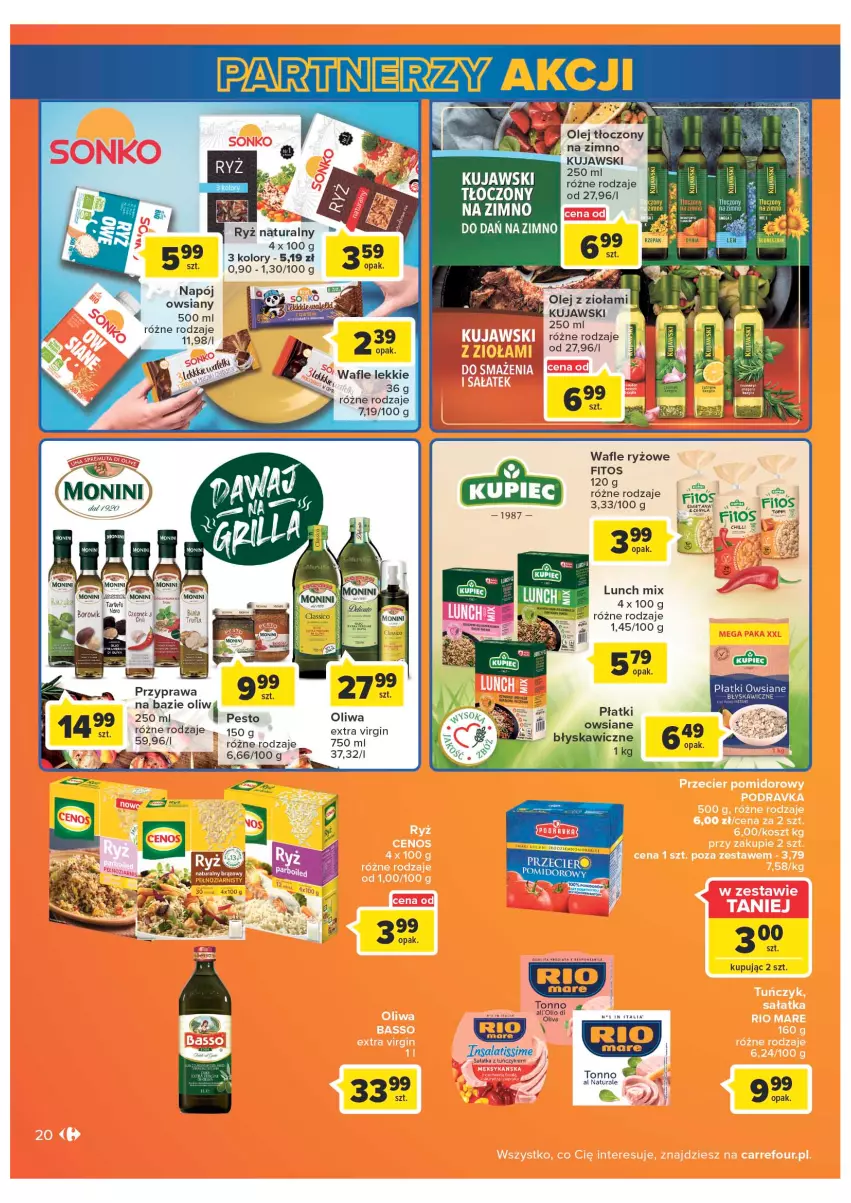 Gazetka promocyjna Carrefour - Gazetka Carrefour - ważna 04.05 do 28.05.2022 - strona 20 - produkty: Fa, Gala, Gin, Kujawski, Monini, Napój, Olej, Pesto, Płatki owsiane, Ryż, Sałat, Sałatka, Ser, Tuńczyk, Wafle