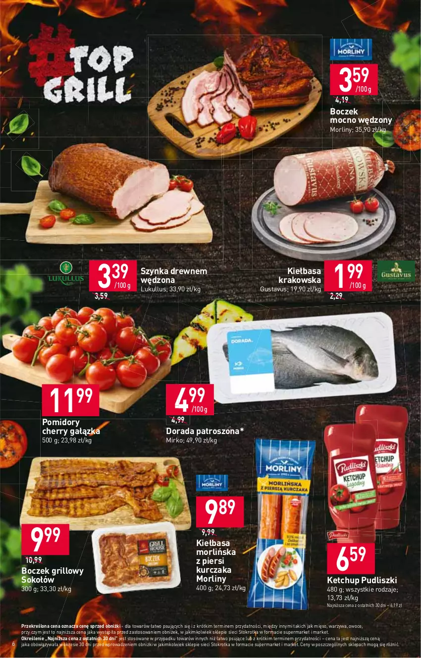 Gazetka promocyjna Stokrotka - Supermarket - ważna 20.04 do 26.04.2023 - strona 6 - produkty: Boczek, Grill, Ketchup, Kiełbasa, Kiełbasa krakowska, Kurczak, Mięso, Morliny, Owoce, Pomidory, Pudliszki, Sok, Sokołów, Szynka, Warzywa