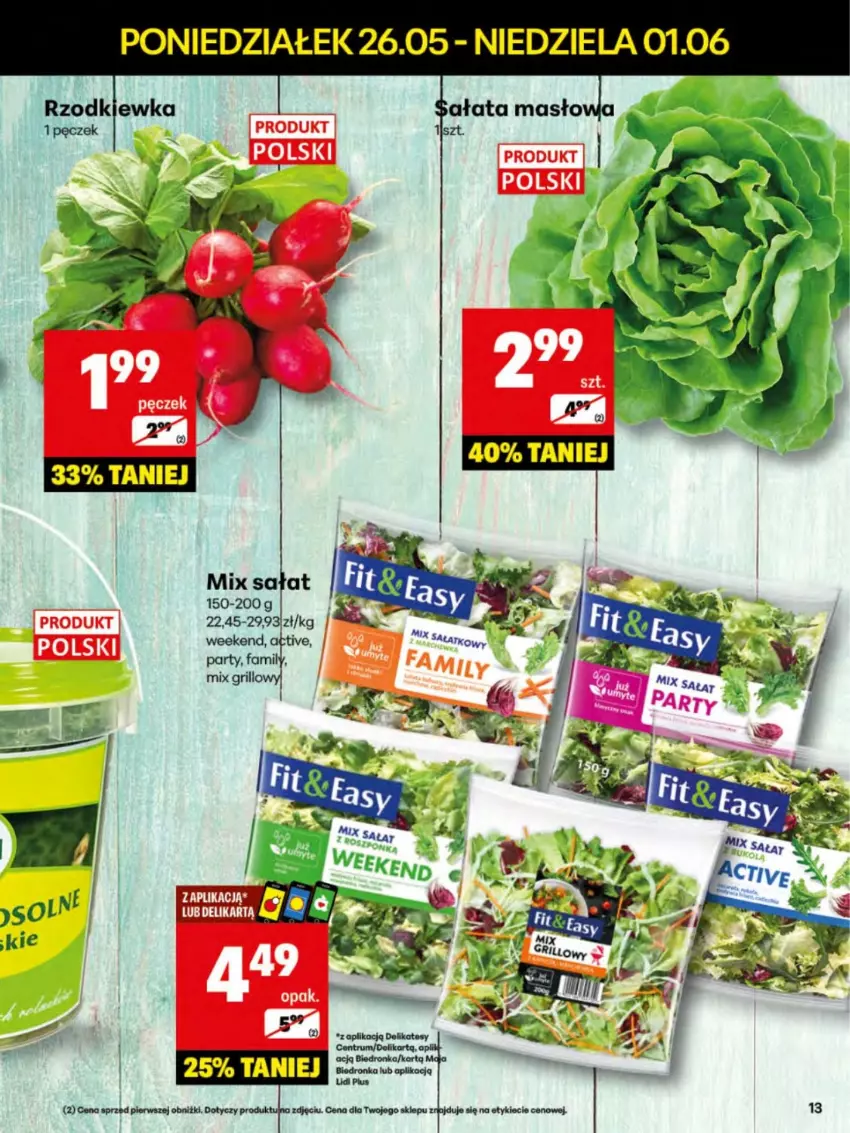Gazetka promocyjna Delikatesy Centrum - Franczyza DC22 Poniedziałek - ważna 26.05 do 01.06.2025 - strona 13 - produkty: Grill, Rzodkiewka, Sałat